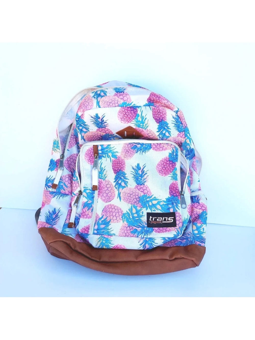 Trans JanSport Backpack Dakoda Pastel Pineapples Pink Blue Yellow 15 Inch